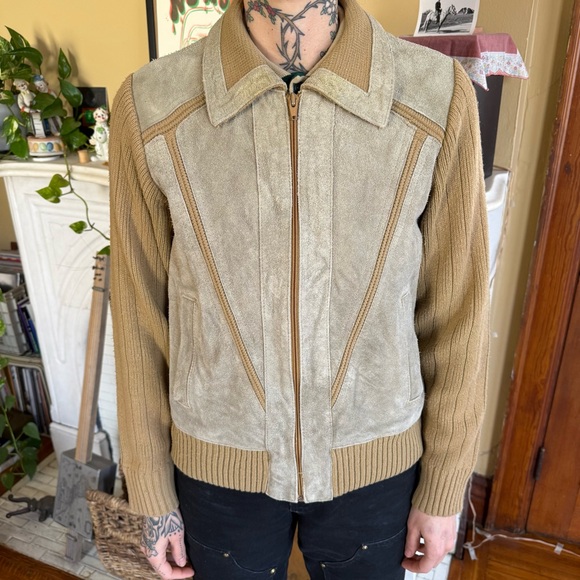 Vintage 60s 70s Two-Tone Suede Sweater Zip Up Jacket by
